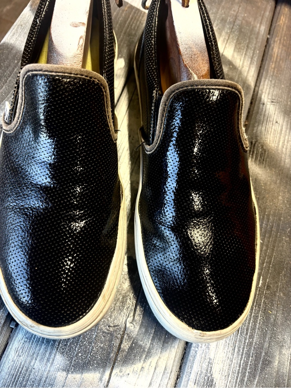 Vans black slip-on sneakers with textured perforated surface Mens 10